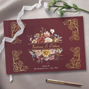Eleganter Watercolor Blumengarten Hochzeit Gästebuch