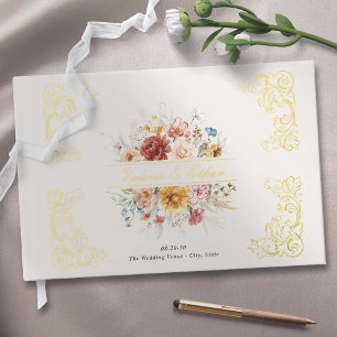 Eleganter Watercolor Blumengarten Hochzeit Gästebuch