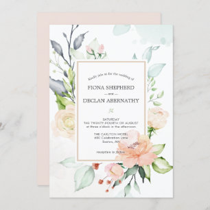 Eleganter Watercolor Blush Pink Floral Wedding Inv Einladung