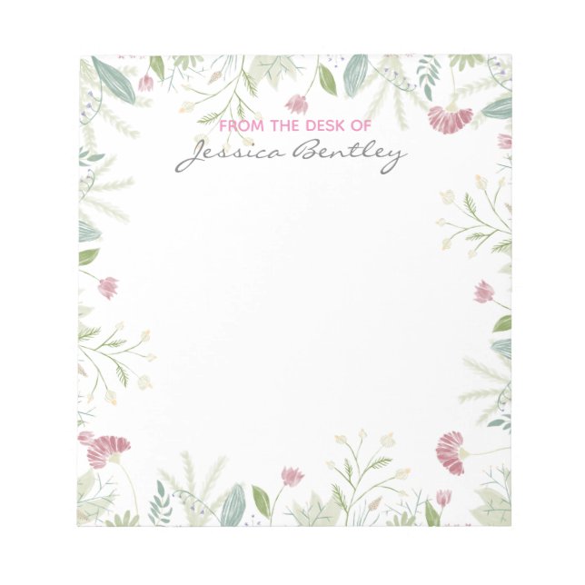 Eleganter Watercolor Botanischer Personalisierter  Notizblock (Vorderseite)