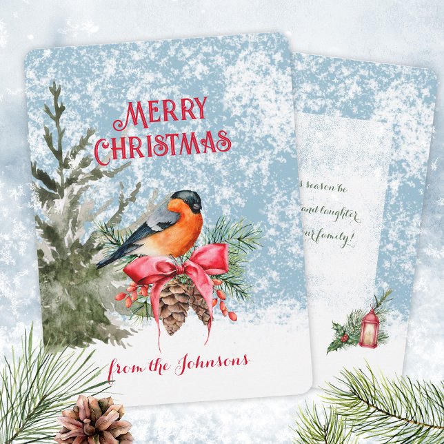 Eleganter Watercolor Bullfinch Winter Bird Feiertagskarte (Elegant Watercolor Bullfinch Winter Bird Holiday Card ©Susanne Sachers - Sunny Mind Design 🌞)