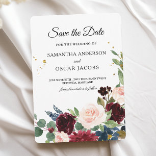 Eleganter Watercolor Burgundy Blush & Gold Tropfen Save The Date