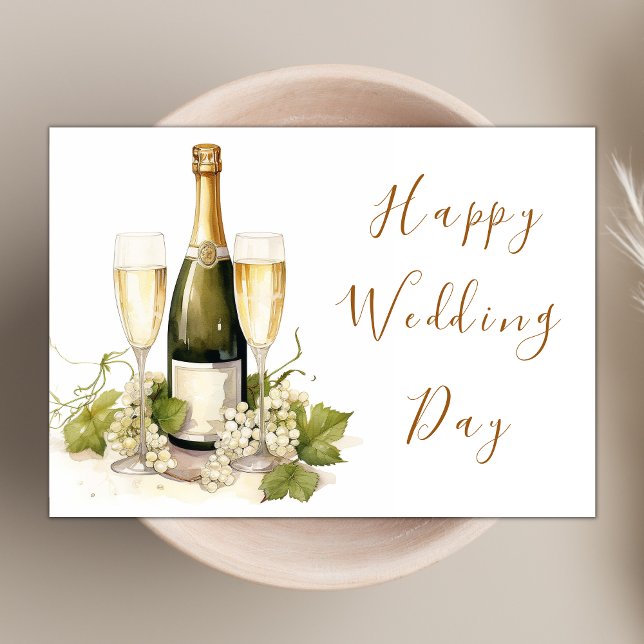 Eleganter Watercolor Champagne Happy Wedding Day Karte (Von Creator hochgeladen)