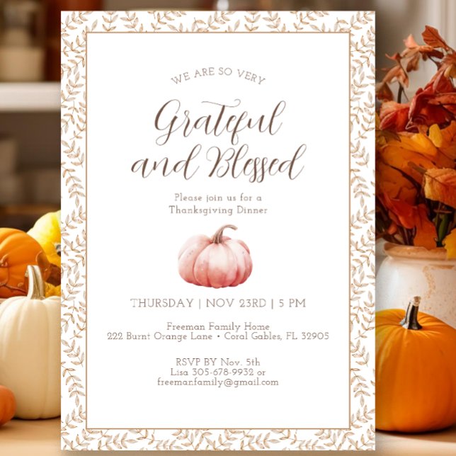 Eleganter Watercolor Fall Pumpkin-Erntedank Einladung (Fall Watercolor Thanksgiving Invitation)