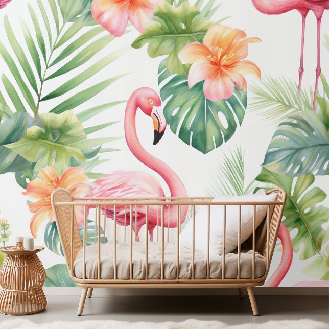 Eleganter Watercolor Flamingo & Tropical Floral Pa Tapete (Von Creator hochgeladen)