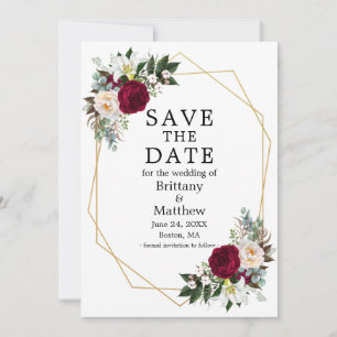 Eleganter Watercolor Floral Burgundy Weißer Georah Save The Date
