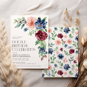 Eleganter Watercolor Floral Doppelgeburt Einladung