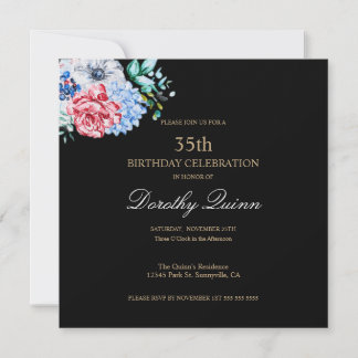 Eleganter Watercolor Floral Geburtstag Einladung