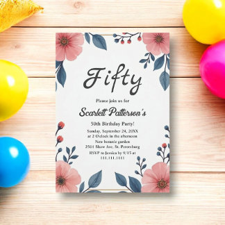 Eleganter Watercolor Floral Sommer Chic Geburtstag Einladung