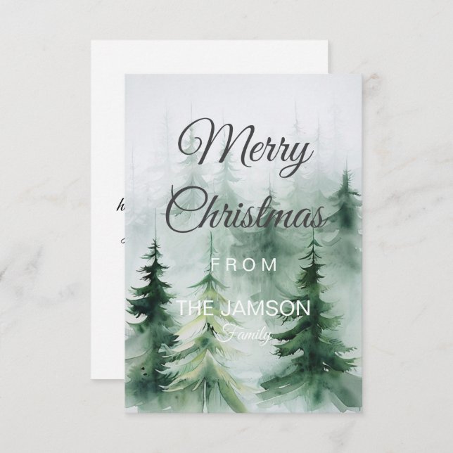 Eleganter Watercolor Forest Frohe Weihnachtskarte RSVP Karte (Vorne/Hinten)