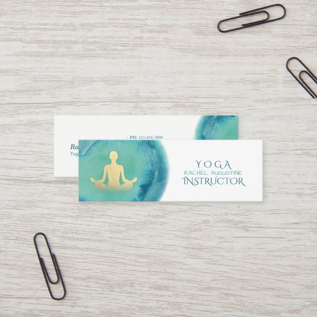 Eleganter Watercolor Gold Meditation Yoga Instruct Mini Visitenkarte (Vorderseite/Rückseite Beispiel)