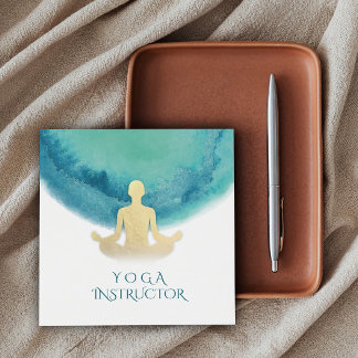 Eleganter Watercolor Gold Meditation Yoga Instruct Quadratische Visitenkarte
