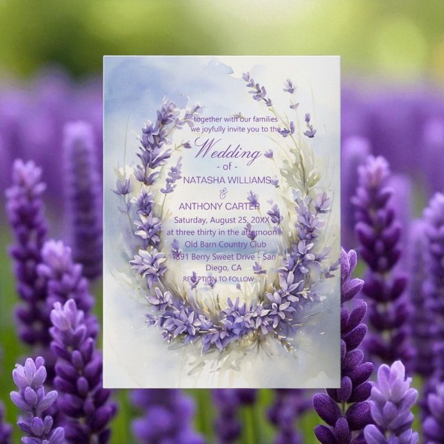 Eleganter Watercolor Lavender Wedding Rustic Einladung (Von Creator hochgeladen)