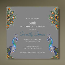 Eleganter Watercolor Peacock Geburtstag Einladung