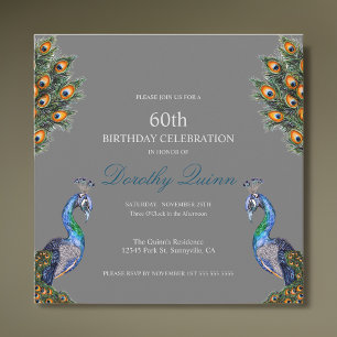 Eleganter Watercolor Peacock Geburtstag Einladung