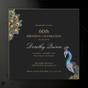 Eleganter Watercolor Peacock Geburtstag Einladung