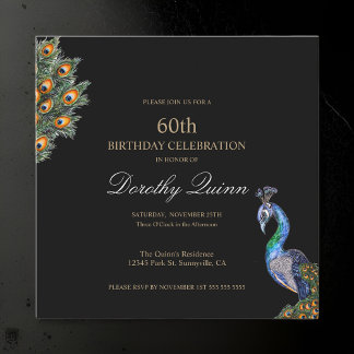 Eleganter Watercolor Peacock Geburtstag Einladung
