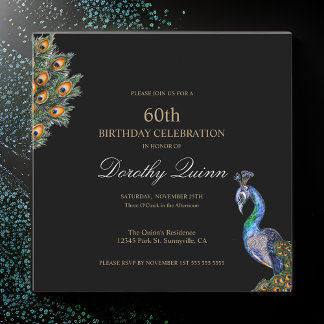 Eleganter Watercolor Peacock Geburtstag Einladung