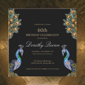 Eleganter Watercolor Peacock Geburtstag Einladung