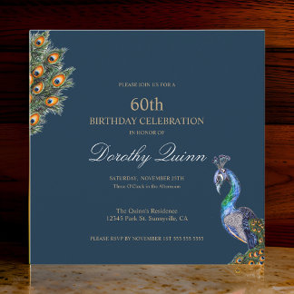 Eleganter Watercolor Peacock Geburtstag Einladung