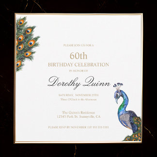 Eleganter Watercolor Peacock Geburtstag Einladung