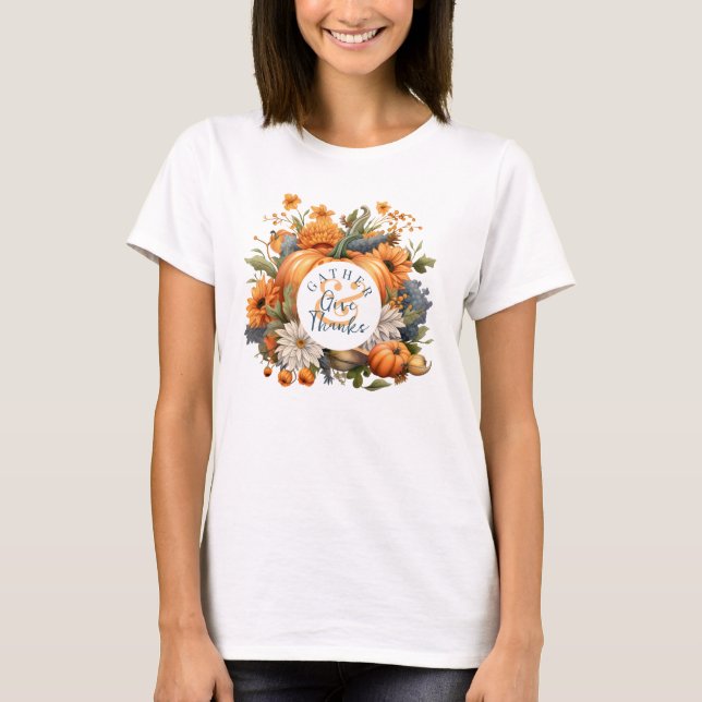 Eleganter Watercolor Pumpkin Erntedank T-Shirt (Vorderseite)