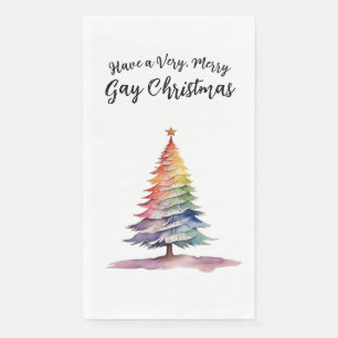 Eleganter Watercolor Rainbow Weihnachtsbaum Serviette