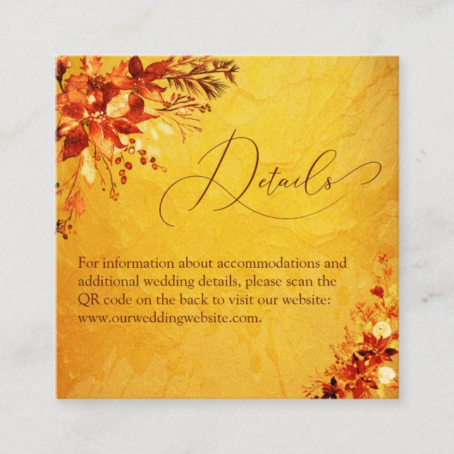 Eleganter Watercolor Red Poinsettia QR Code Weddin Begleitkarte (Vorderseite)