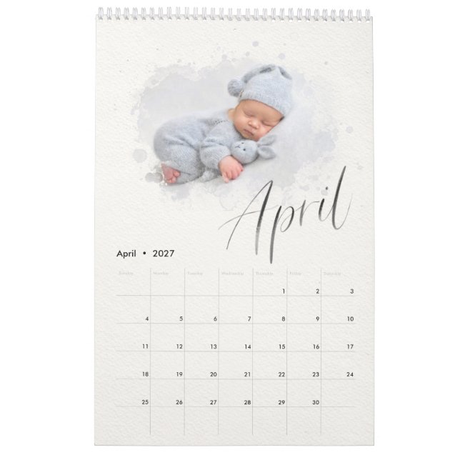 Eleganter Watercolor Script Multi-Foto-Kalender Kalender (Apr 2027)