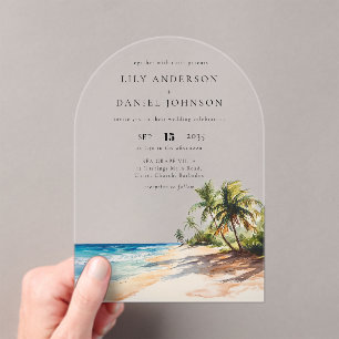 Eleganter Watercolor Tropical Beach Wedding Arch Acryleinladungen