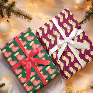 Eleganter Watercolor Weihnachten Strumpf Geschenkpapier Set