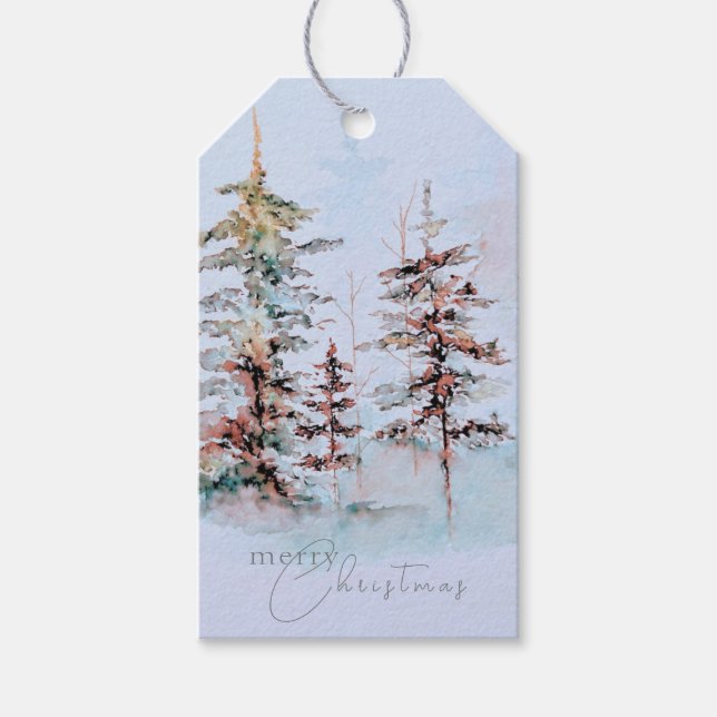 Eleganter Watercolor Weihnachts-Pine Forest Holida Geschenkanhänger (Vorderseite)