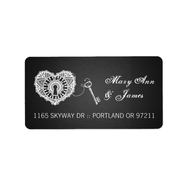 Eleganter Wedding Address Key für mein Herz Black Adressaufkleber (Vorne)