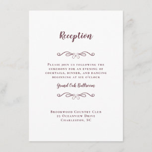 Eleganter Wedding Empfang Burgundy White Chic Begleitkarte