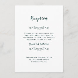 Eleganter Wedding Empfang Emerald Green White Chic Begleitkarte