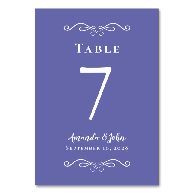 Eleganter Wedding Empfang Periwinkle Blue White Tischnummer (Vorderseite)