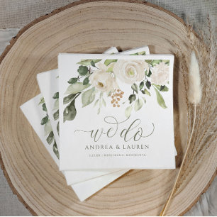 Eleganter Wedding Green Foliage Cocktail Weiß Serviette