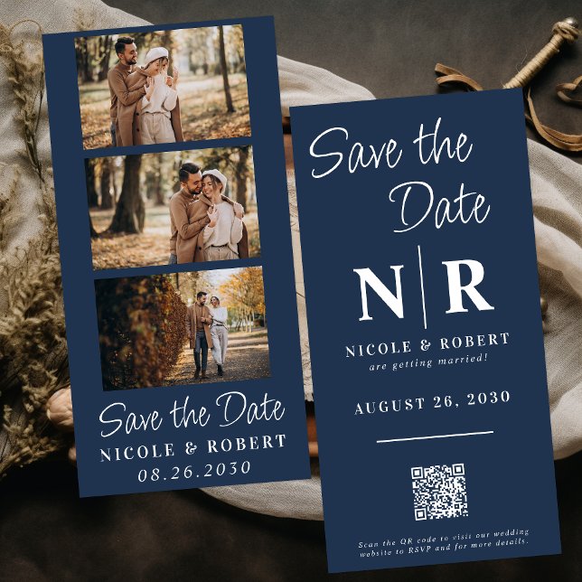 Eleganter Wedding Monogram Foto Strip QR Code Save The Date (Von Creator hochgeladen)