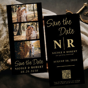 Eleganter Wedding Monogram Foto Strip QR Code Save The Date