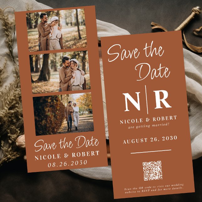 Eleganter Wedding Monogram Foto Strip QR Code Save The Date (Von Creator hochgeladen)