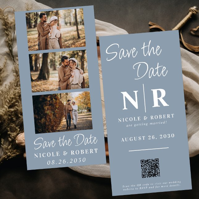 Eleganter Wedding Monogram Foto Strip QR Code Save The Date (Von Creator hochgeladen)