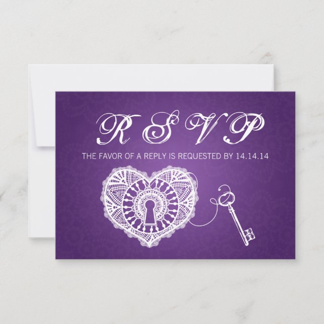 Eleganter Wedding UAWG Key für mein Herz Lila RSVP Karte (Vorderseite)