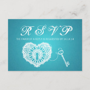 Eleganter Wedding UAWG Key für mein Herz Türkis RSVP Karte