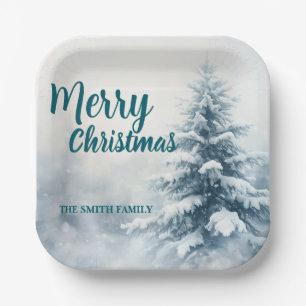 Eleganter Weihnachten Xmas Winter Kiefernwald Hol Pappteller