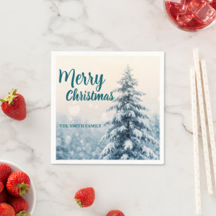 Eleganter Weihnachten Xmas Winter Kiefernwald Hol Serviette