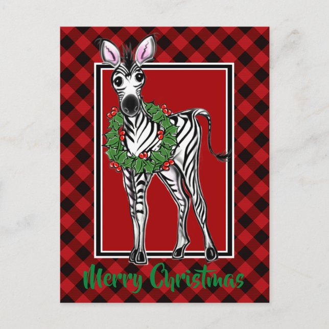 Eleganter Weihnachten Zebra Roter Schwarzer Feiert Postkarte (Vorderseite)