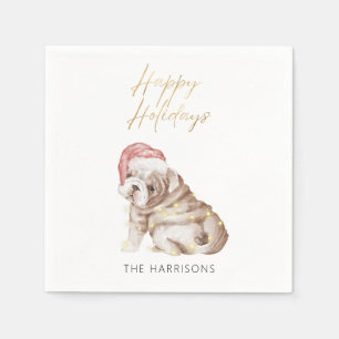 Eleganter Weihnachts-Bulldog-Hund Gold Foil Serviette