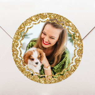 Eleganter Weihnachts Custom Foto Gold Imitats Glit Runder Aufkleber