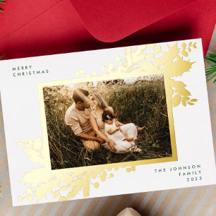 Eleganter Weihnachts-Gold-Botanik-Fotorahmen Folien Feiertagskarte