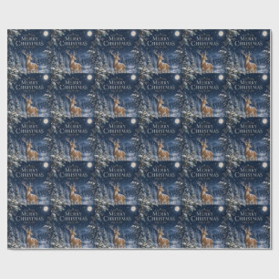 Eleganter Weihnachts Hirsch, Vintage-Waldgravur Geschenkpapier